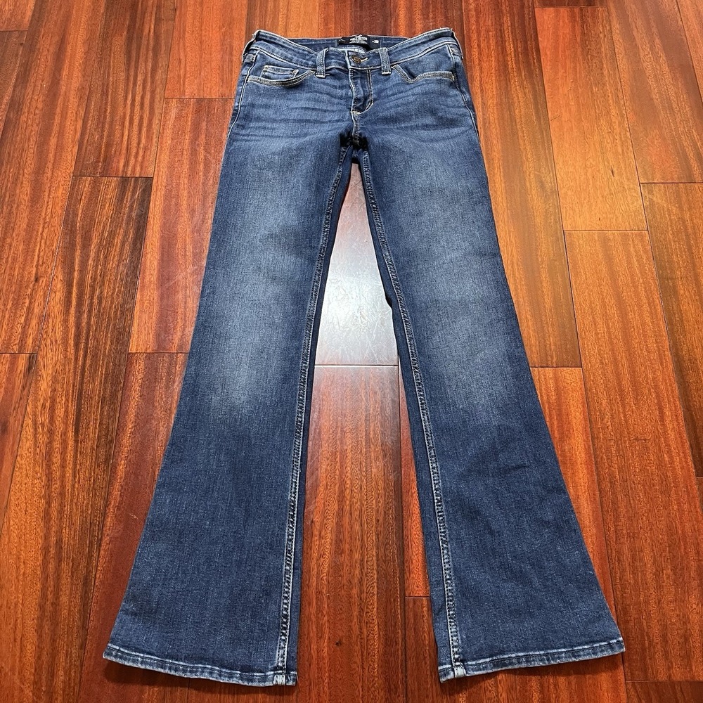 Hollister Jeans Womens 0R Blue Dark Wash Low Rise Boot Cut Grunge Stretch 27x30